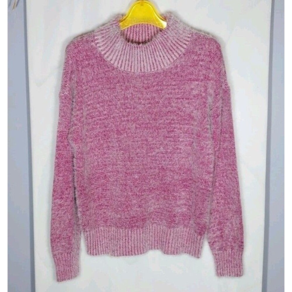 Falls Creek Eyelash Knit Sweater Pink Mock Neck Soft Fuzzy Women S Y2K